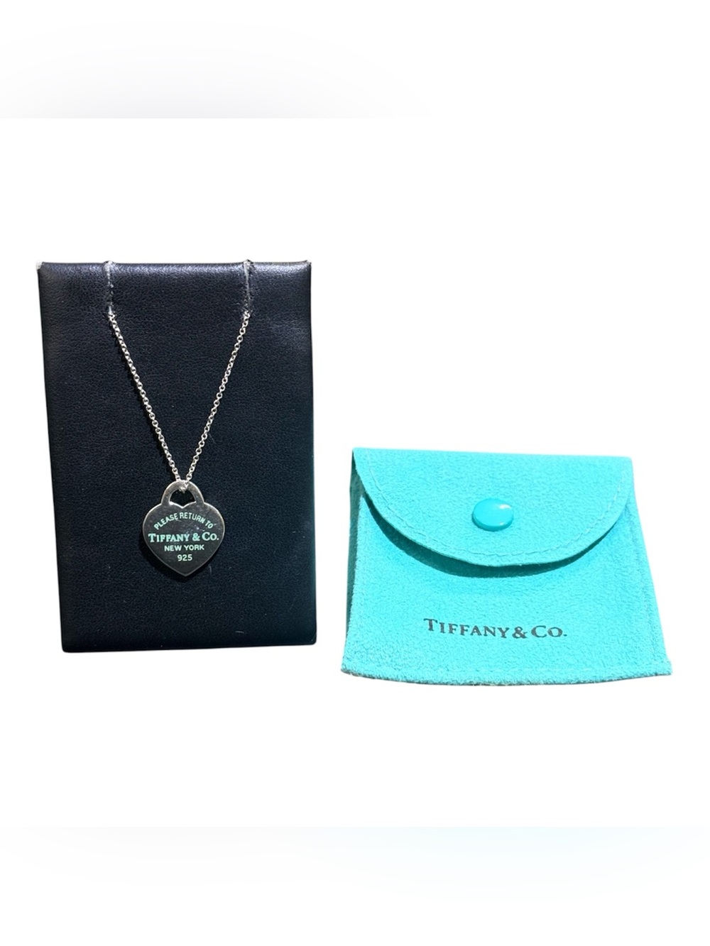 Tiffany & Co. Silver Heart Tag Necklace with Tiffany Blue Pouch